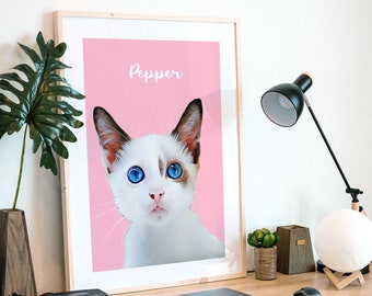 Custom Color Cat Print - Personalized print - Gift for Cat lover - Cat gift ideas - Custom Pet Portrait - Birthday Gift -Pet Illustration