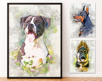 Personalized Pet Portrait Prints - Color Pencil Drawing Style - Digital Dog Portraits Cat Portraits Custom Dog Portraits Custom Pet Art