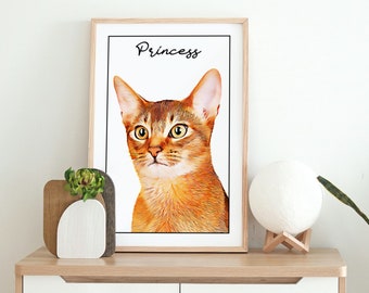 Custom Cat Print - Personalized Framed print - Gift for Cat lover - Cat gift ideas - Custom Pet Portrait - Birthday Gift -Pet Illustration