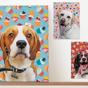 Personalized Pet Portrait Canvas - Cupcakes, Using Pet Photo Digital Dog Portraits Custom Dog Portraits Custom Pet Art