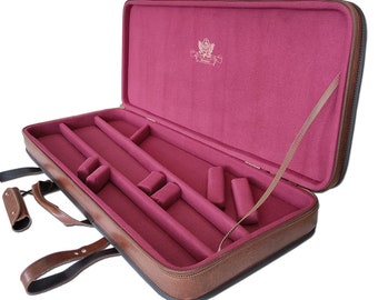 Two barrel  30" over-under, Combo, Trap exclusive hard shell leather handmade rigid shotgun case. Shooting, hunter's box, slip, bag, cover.