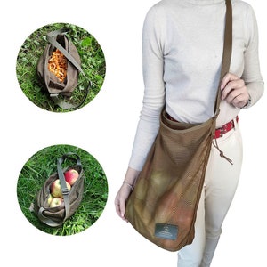 Mushroom hunting, forage bag, for morels picking, for gathering fruits and vegetables. Shopping mesh bag. Harvest vegan bag. Christmas gift