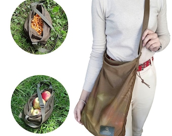 Paddenstoelen zoeken, voederzak, voor het plukken van morieljes, voor het verzamelen van fruit en groenten. Nette boodschappentas. Oogst vegan tas. Kerstcadeau