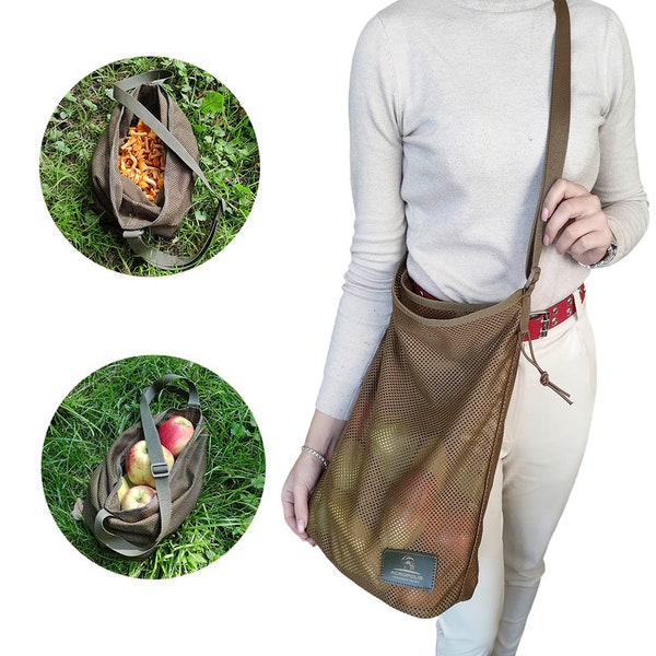 Mushroom hunting, forage bag, for morels picking, for gathering fruits and vegetables. Shopping mesh bag. Harvest vegan bag.
