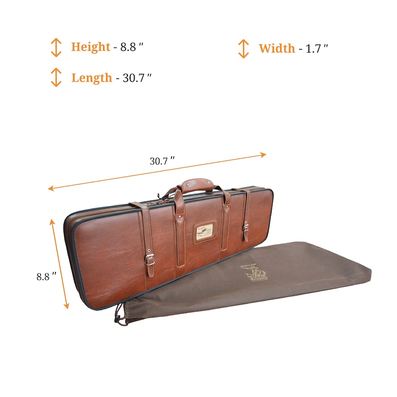 Hard shell leather handmade rigid shotgun case. Shooting, hunter's box, slip, bag, cover for 28", 30" barrels. Browning, Beretta, Benelli image 2