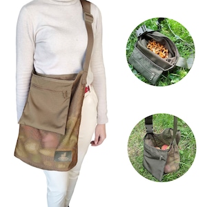 Sac en filet pour recherche de nourriture.  Champignons, cueillette de morilles, sac de chasse, bourse à fourrage pour fruits, baies, pommes.  Cadeau de Noël pour maman, papa.
