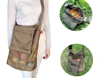 Paddenstoelenjachttas, foerageertas, voor het plukken van morieljes, jagen. Veganistische boodschappentas. Schoudertas met vak. Oogsttas, cadeau voor haar