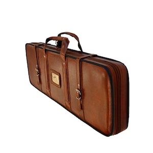 Leather handmade rigid case, autoloading, pump-actions shotguns. Shooting, bag, cover for 34", 36" barrels. For Benelli, Beretta, Browning