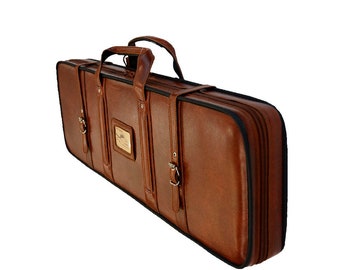 Leather handmade rigid case, autoloading, pump-actions shotguns. Shooting, bag, cover for 34", 36" barrels. For Benelli, Beretta, Browning