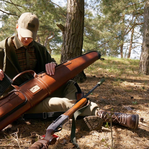 Hunting case, scabbard, cover for rifle with optic scope, for shotgun. Hard shell. Eco leather. Shoot, husband, boyfriend, grandpa gift