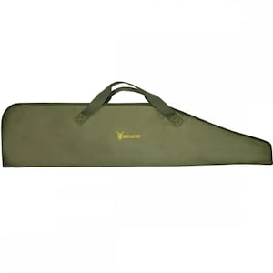 Può includere: Un fodero per fucile verde con una cinghia marrone e le parole "Hunting Day" stampate sul davanti.