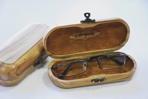 Walnut Wood Leather Hard Case Box Glasses, Personalized Unisex for Eyeglasses, Exclusive Gift Vintage style Engraving. Craft Box.