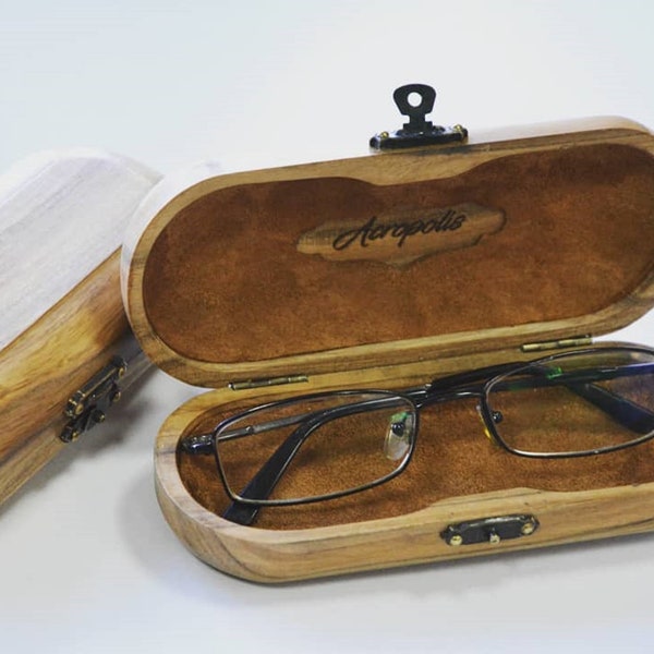 Walnuss Holz Leder Hard Case Box Brille, personalisierte Unisex für Brillen, exklusives Geschenk Vintage Stil Gravur. Bastelkiste.