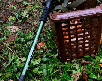 Mushroom Picker Walking Stick with T-shaped Handle. Gift for Adult & Kid Forager. Birthday gift. Folding Telescopic Cane 43" (110cm)