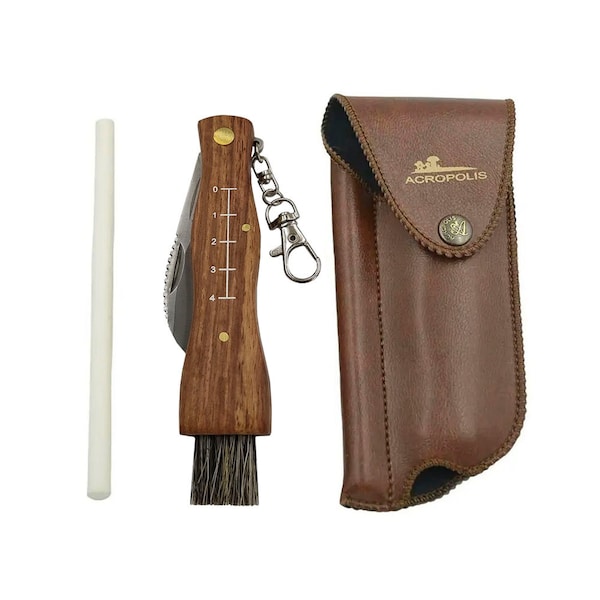 Mushroom knife with Sharpener in a Case. Hunting, picking morels pocket folding knife, wood.  Leather sheath. Forager gift for him, her.