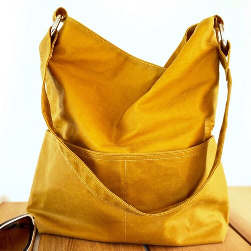 Navy Blue Waxed Canvas Hobo Bag for Women Vegan Shoulder Bag Etsy