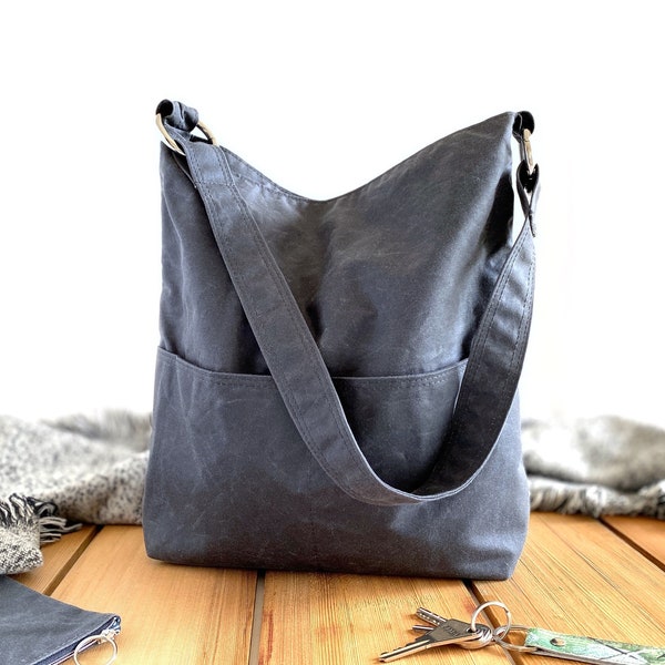 grey shoulder bag for women, vegan hobo bag, made to order