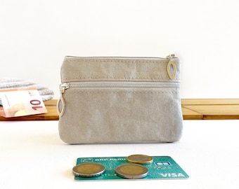 gray mini wallet | money pouch with zipper from washable paper