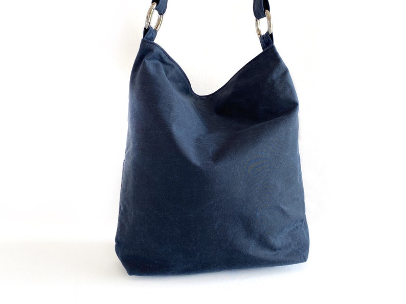 Navy Blue Waxed Canvas Hobo Bag for Women Vegan Shoulder Bag Etsy