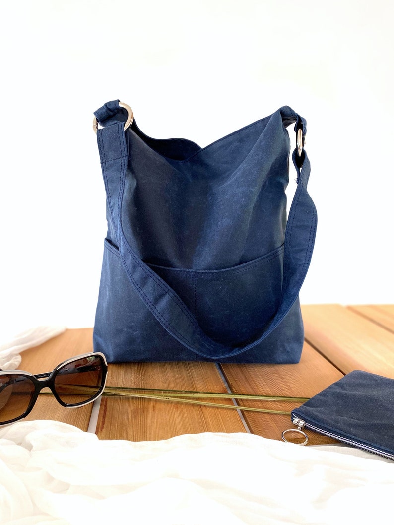 Navy blue waxed canvas hobo bag for women vegan shoulder bag Etsy