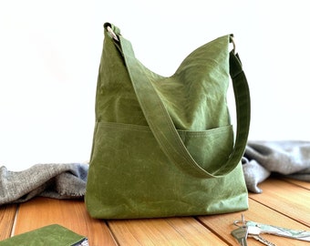 green waxed canvas hobo bag for women | vegan hobo bag | canvas shoulder bag casual style | made to order