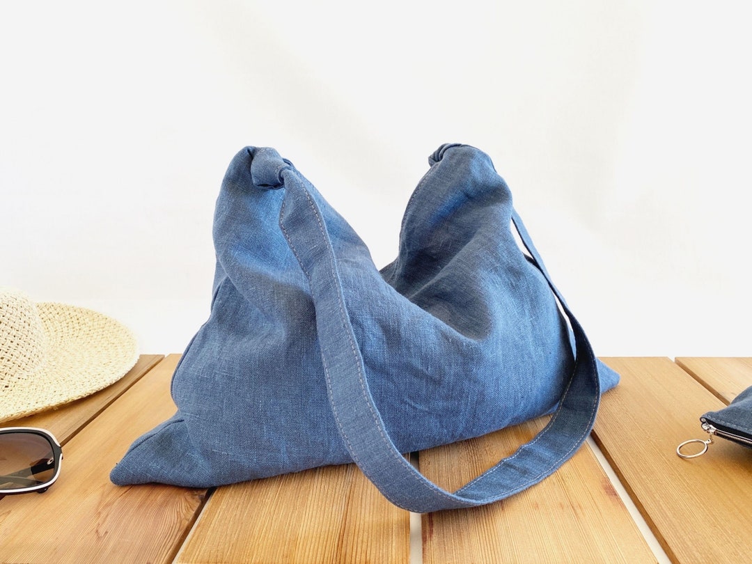 Blue Hobo Bag for Summer Large Linen Purse Soft and Light - Etsy