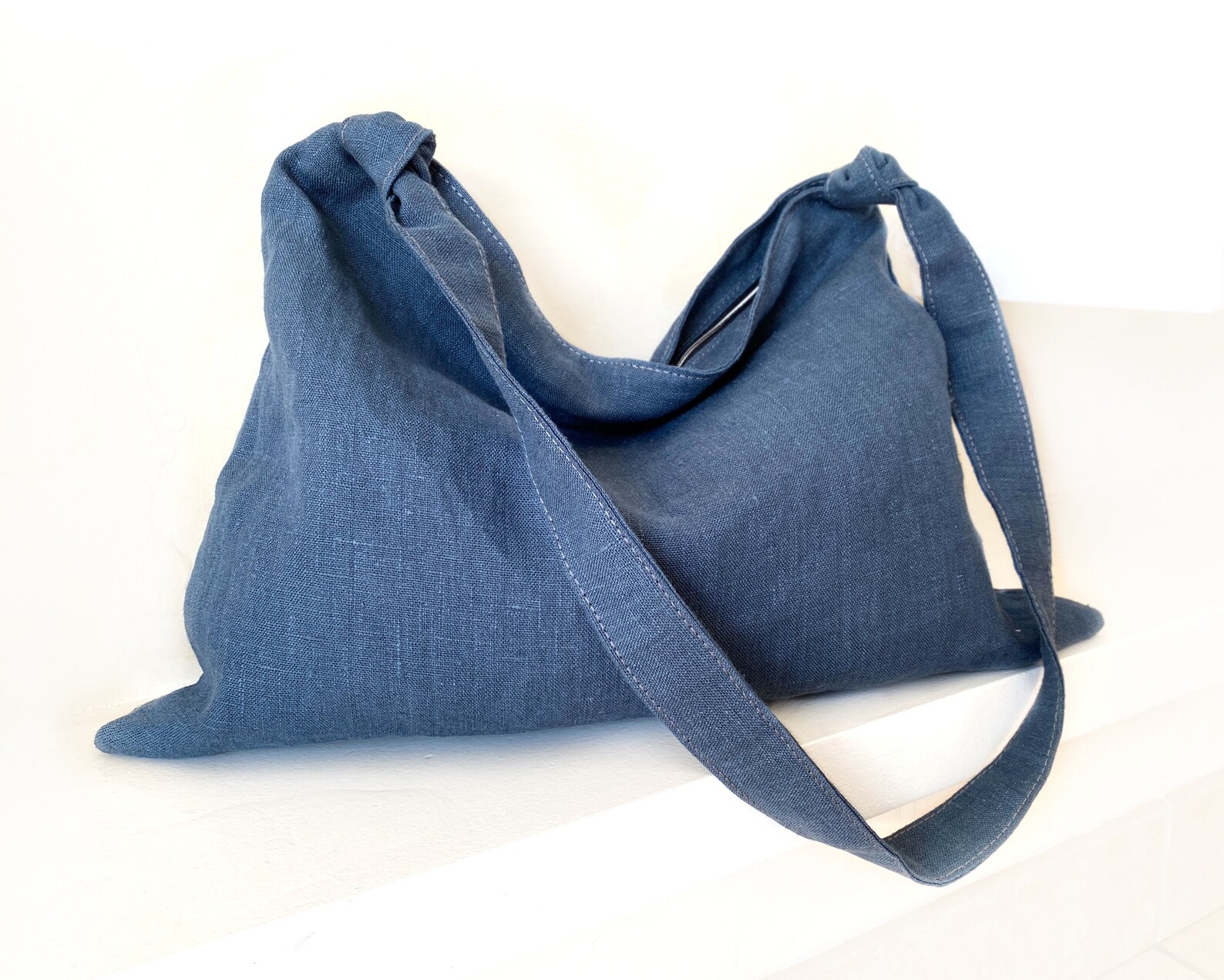 Blue Hobo Bag for Summer Large Linen Purse Soft and Light Etsy