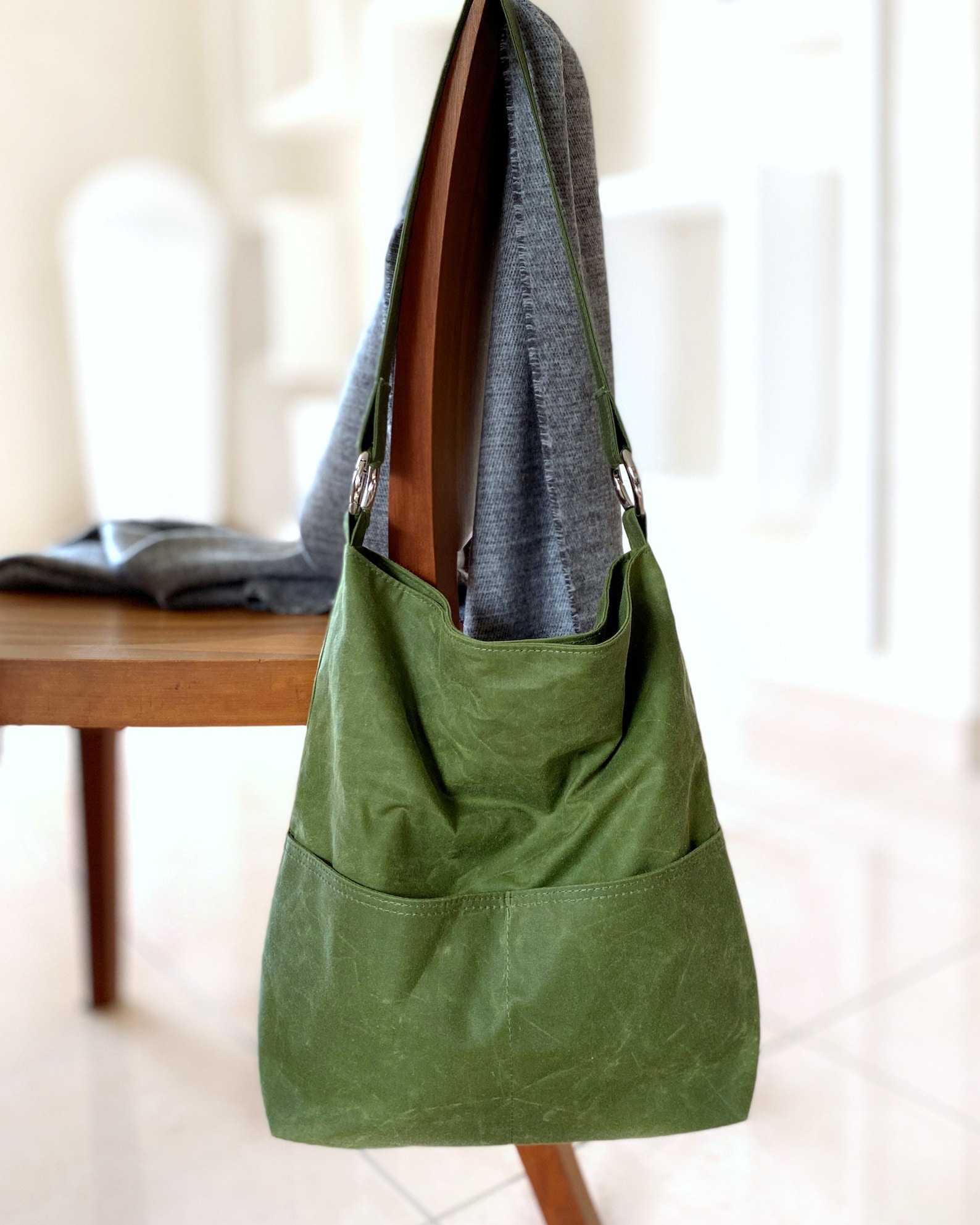 Green Waxed Canvas Hobo Bag for Women Vegan Hobo Bag Etsy