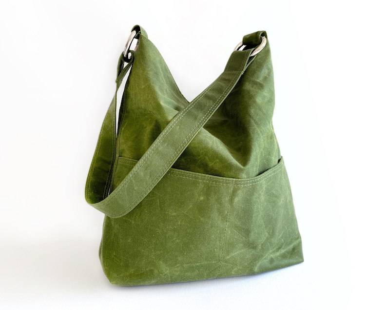 Green Waxed Canvas Hobo Bag for Women Vegan Hobo Bag Etsy