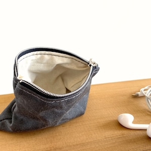 mini pochette grigia con cerniera / porta carte / porta monete / piccola pochette in tela cerata