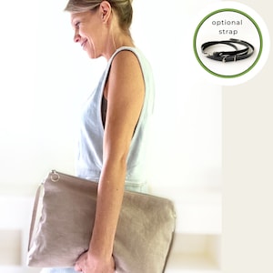 Beige XL Reissverschlussbeutel Tasche optional mit schwarzem Gurt, extra grosse lässige Sommer Clutch, Riesen Reissverschlusstasche für Frauen, Projekttasche