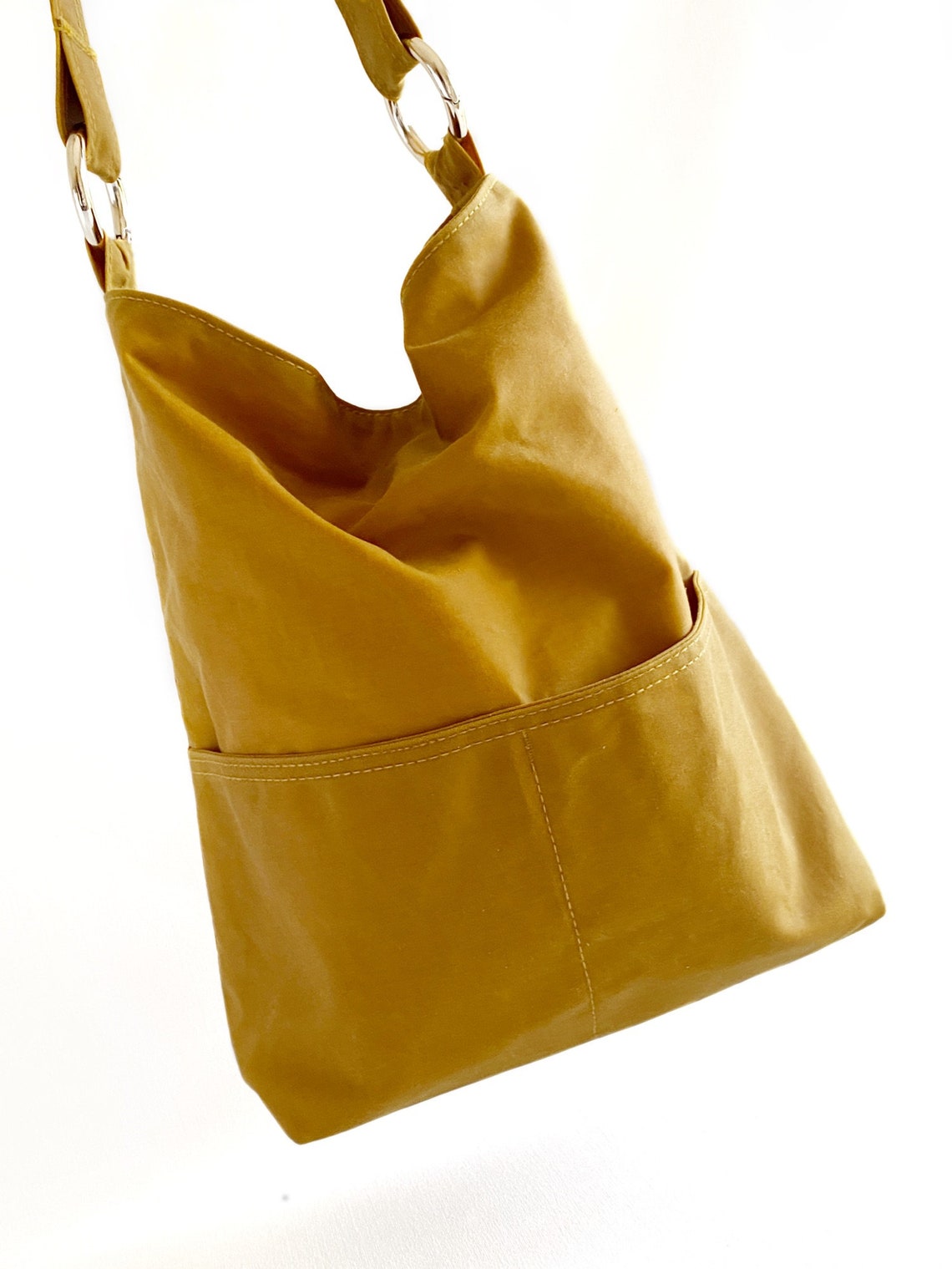 Mustard Yellow Hobo Bag for Women Waxed Canvas Vegan Etsy