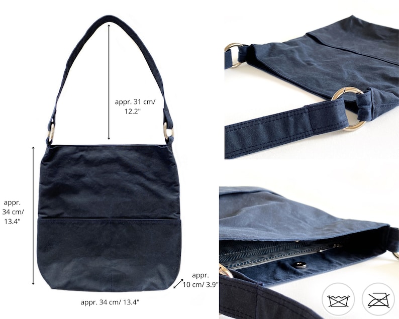 Navy Blue Waxed Canvas Hobo Bag for Women Vegan Shoulder Bag Etsy