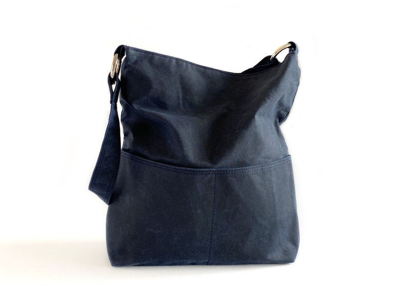 Navy Blue Waxed Canvas Hobo Bag for Women Vegan Shoulder Bag Etsy