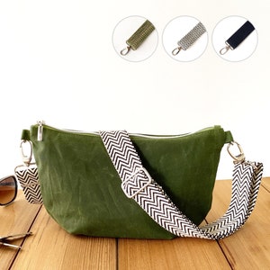 Grüne geräumige Halbmond-Tasche mit verstellbarem Baumwollgurt, leichte Crossbody-Geldbörse für den täglichen Gebrauch, Crescent Dumpling Bag, Croissant Bag
