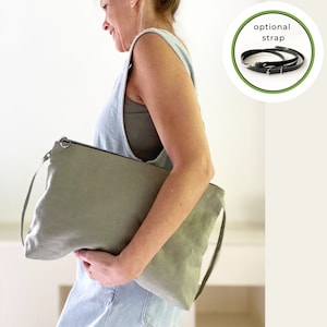 Naturfarbene XL-Tasche aus Leinen, große Umhängetasche mit abnehmbarem Schultergurt, große lässige Sommer-Clutch 2 in 1, Projekttasche Stricken