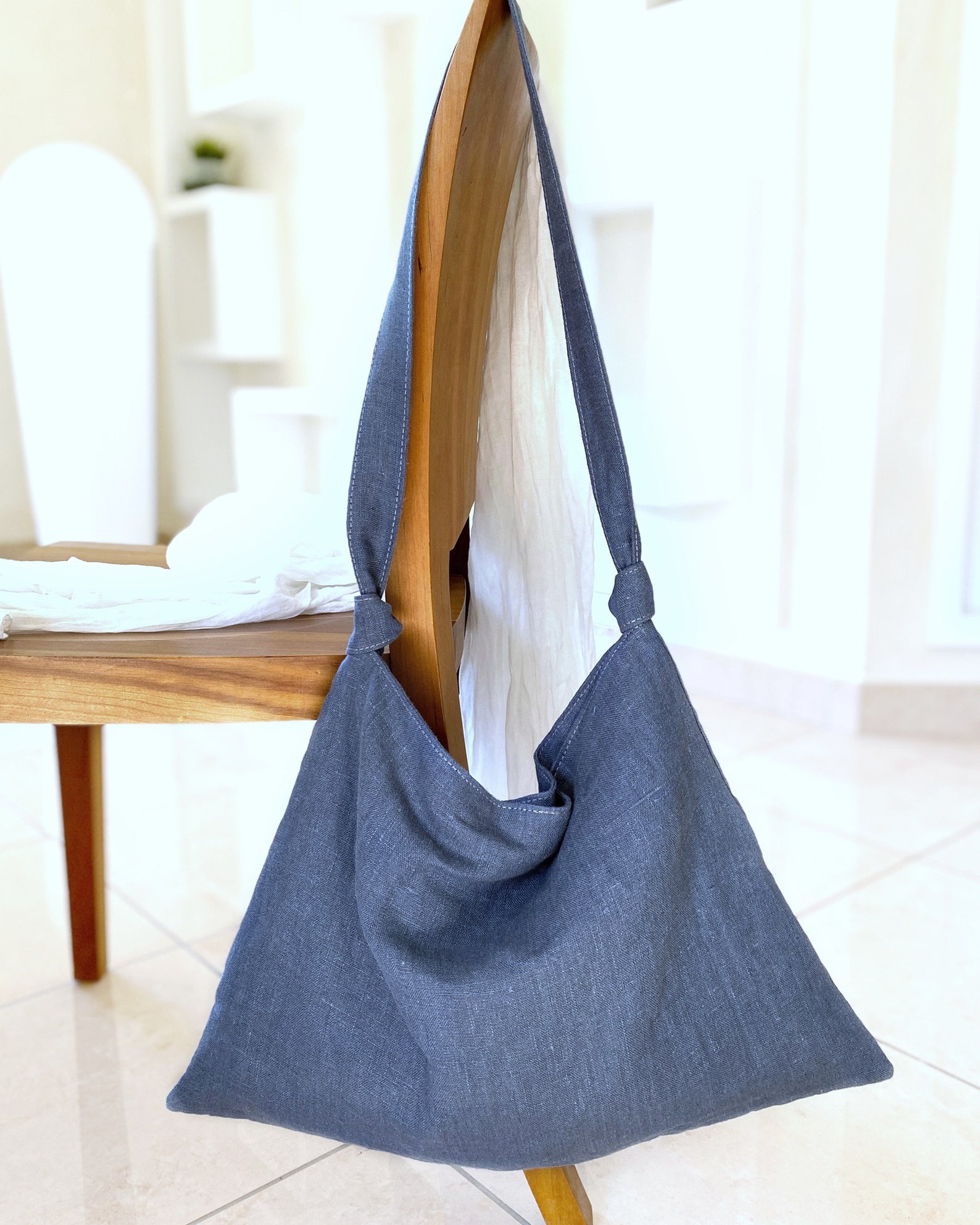 Blue Hobo Bag for Summer Large Linen Purse Soft and Light Etsy
