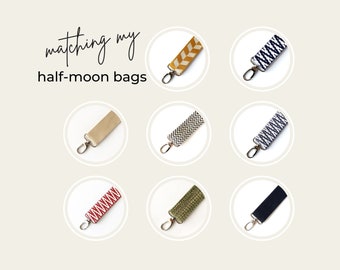 3.8 cm wide webbing strap w. 2 silver swivel hooks, colourful boho patterned or uni, adjustable woven crossbody strap for my half-moon bags