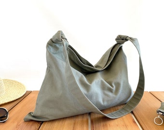 cotton canvas shoulder purse | summer hobo bag | dusty green | made to order