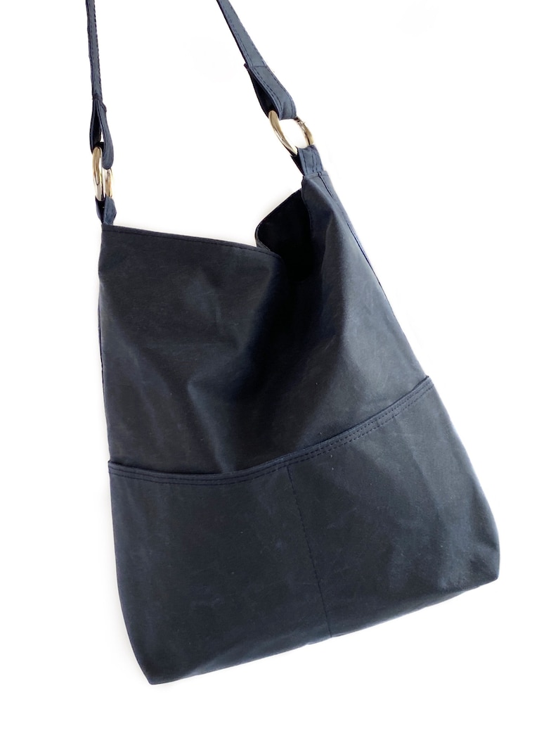Navy Blue Waxed Canvas Hobo Bag for Women Vegan Shoulder Bag Etsy