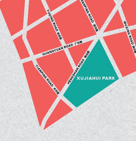 Shanghai Map Print: Former French Concession, Bilingual Wall