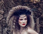 Black flower crown mardi gras headpiece Spike crown Gothic wedding crown goddess headpiece