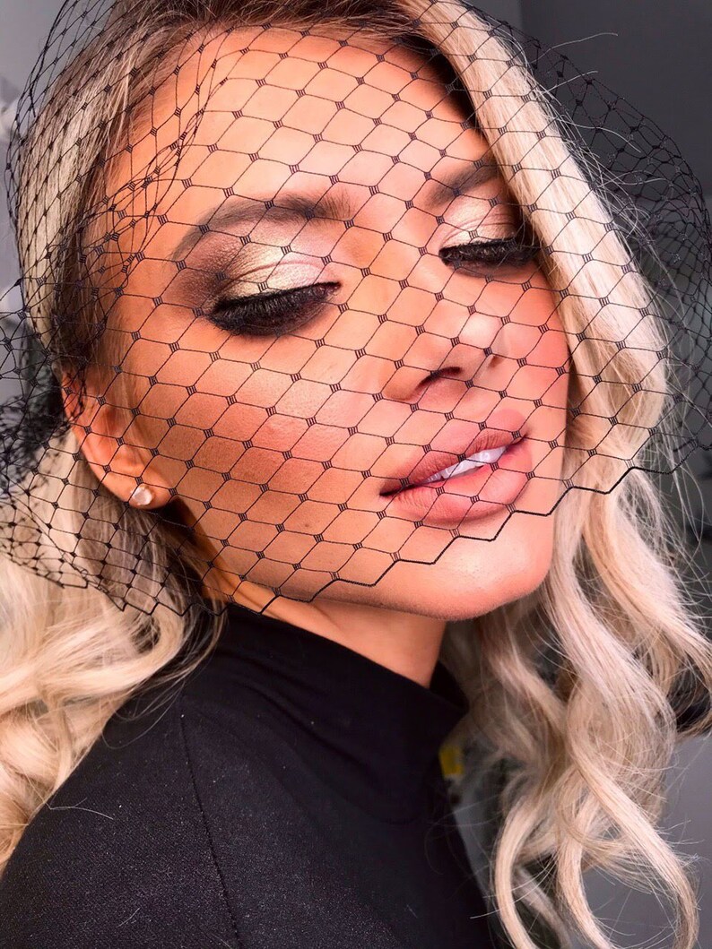 Black birdcage veil headband Gothic wedding veil Masquerade Etsy