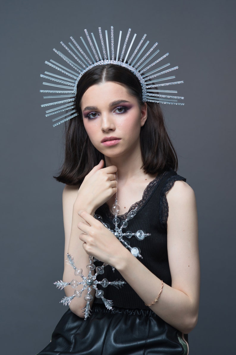 Silver halo crown Maternity photo shoot crown Sunburst Crown Etsy