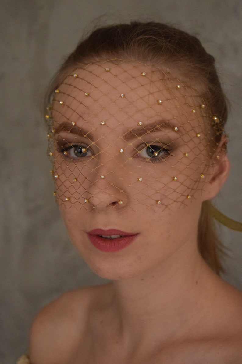 Gold birdcage veil headband Rhinestone eye mask Masquerade Etsy