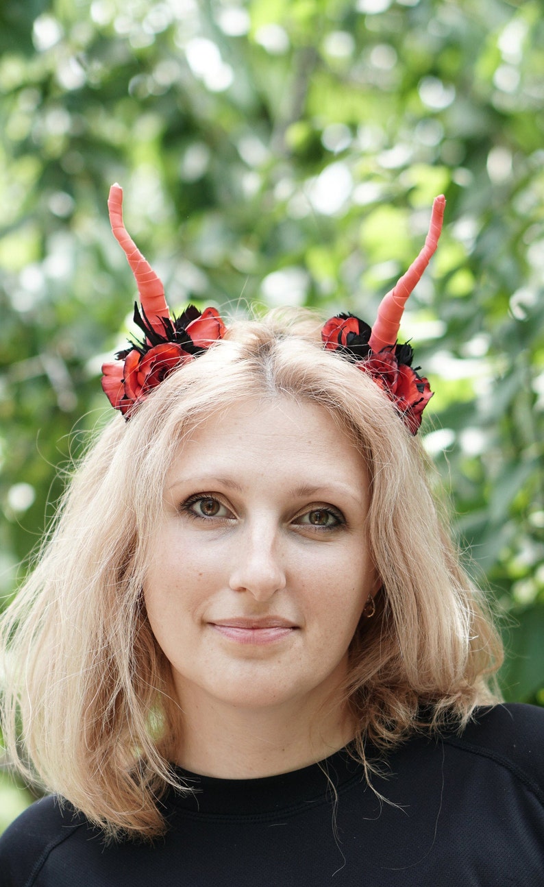 Horns Headband Black Rose Crown Antler Headdress Goddess Witch Etsy