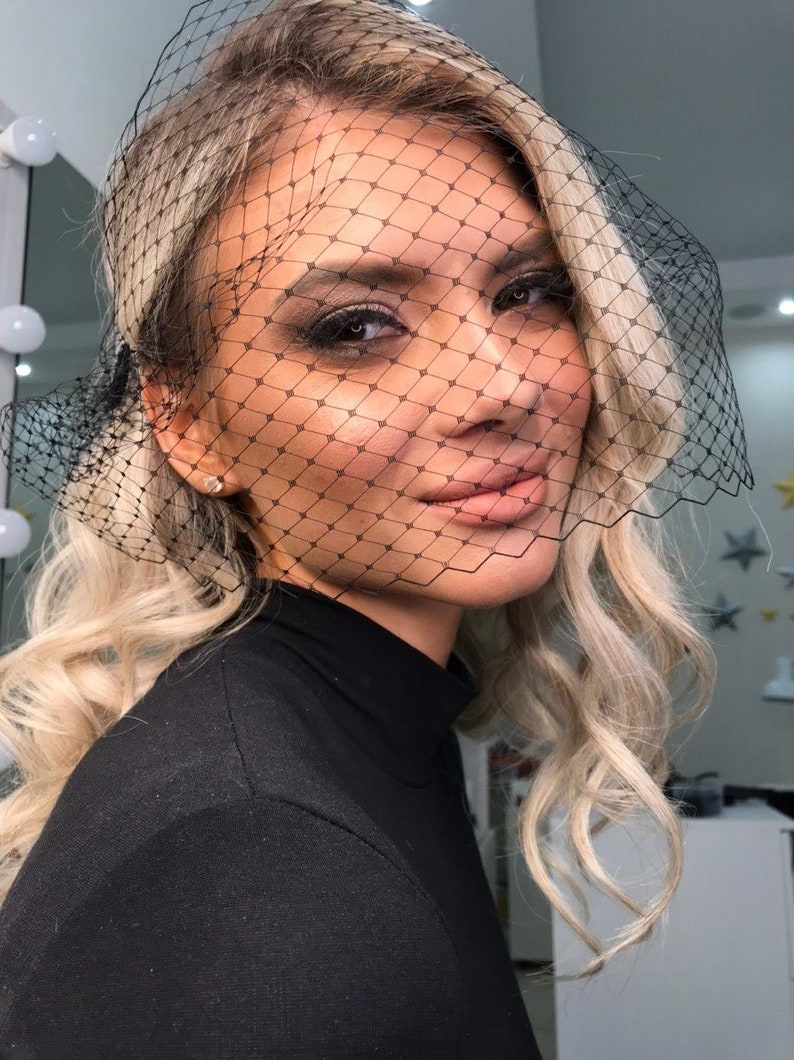 Black birdcage veil headband Gothic wedding veil Masquerade Etsy