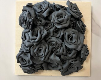 Black roses, clay wall art, black clay roses, clay flower sculpture, clay roses sculpture, clay wall decor, wall art sculpture