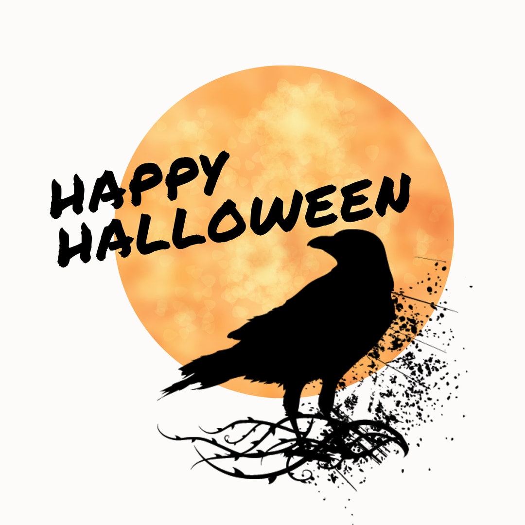 Happy Halloween Raven Moon Silhouette SVG Printable JPG PNG - Etsy