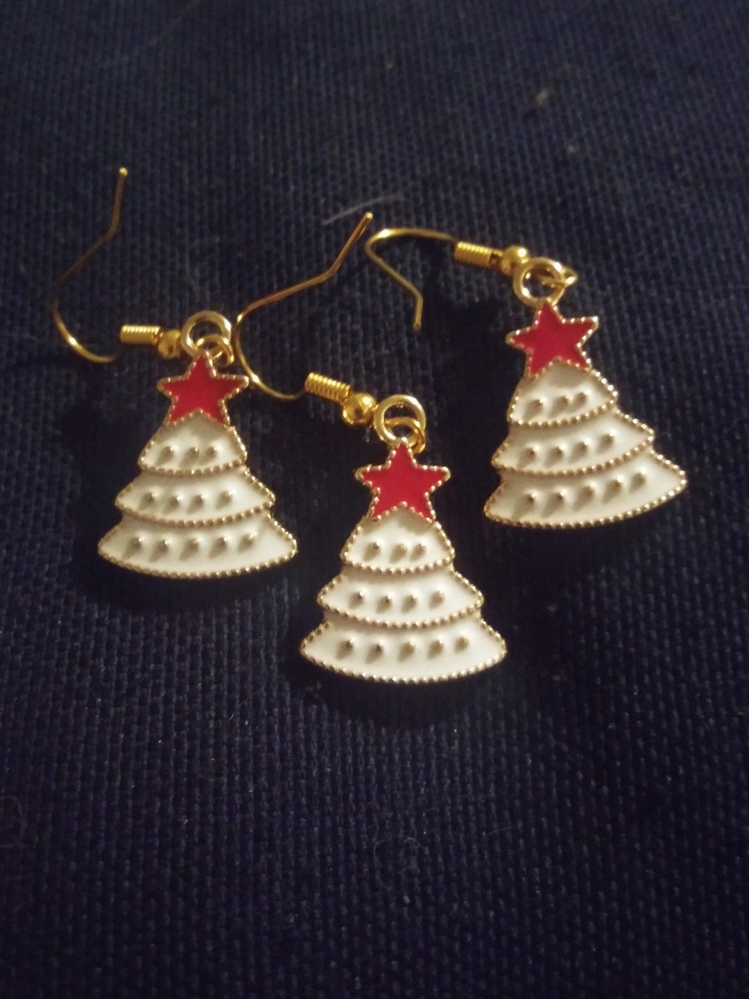 Red White and Gold Christmas Tree Earrings Yule Tree Etsy